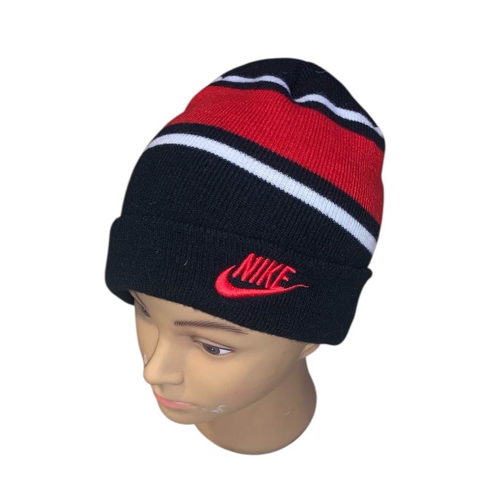 Nike Black and Red Youth Knit Beanie Winter